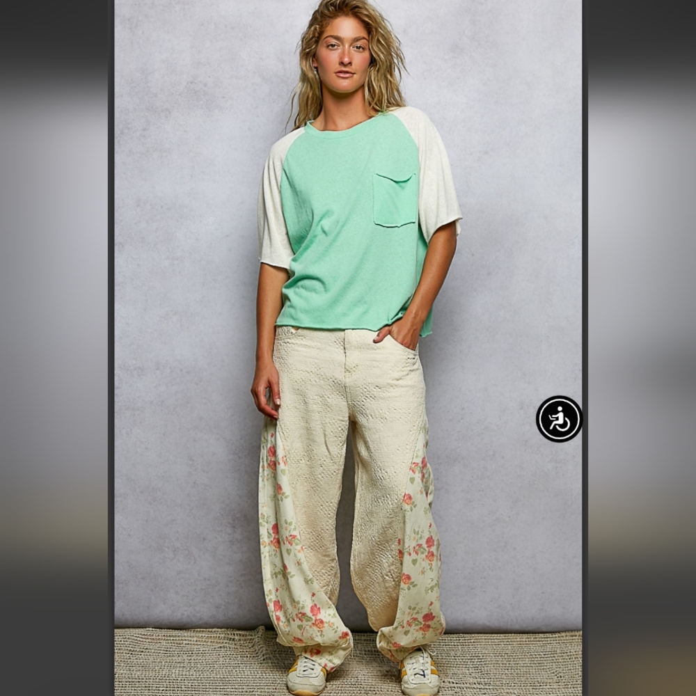 NEW POL- Mint Green and Cream Women's Top - Picture 3 of 9